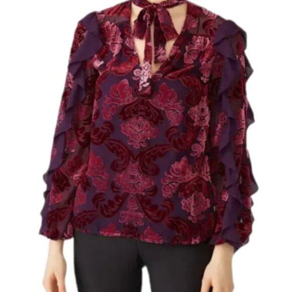Monique Lhuillier Tops - Monique Lhuililler Velvet Floral Blouse - Size XS